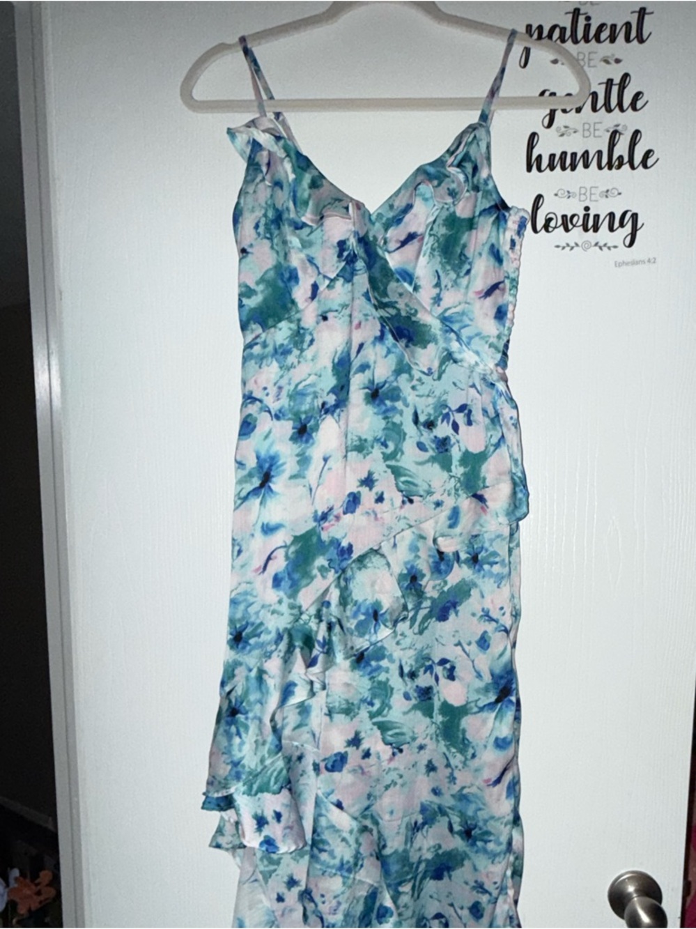 Japna Blue & Green Floral Ruffle Maxi Dress